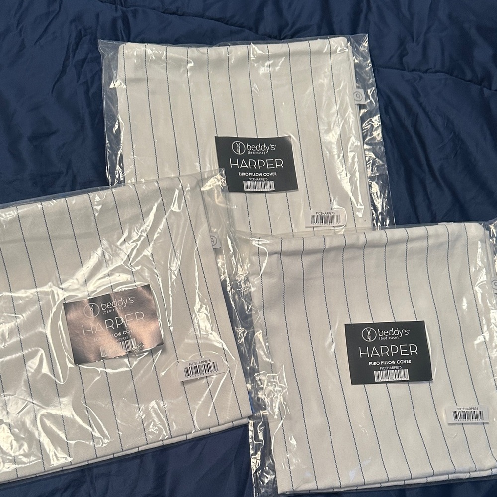 Harper Pillow Cover Set - White with Blue Stripes